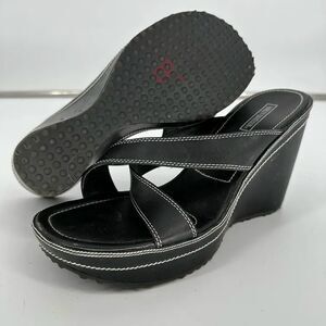 Harley Davidson Women's Size 10 Wedge Sandals Black Leather Slip On Platform